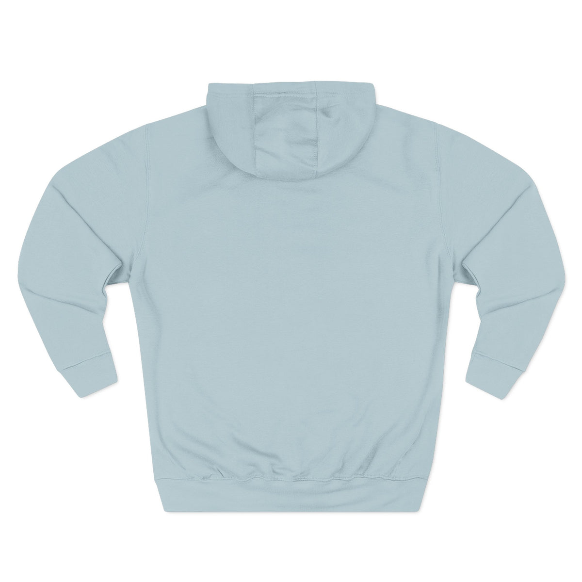 FLOWAV Signature Wave Hoodie in blue mist laid flat showing the back and fleece lined hood.
