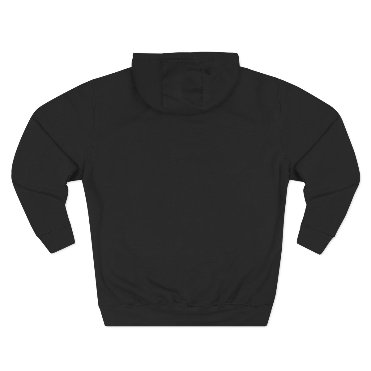 FLOWAV Signature Wave Hoodie in black laid flat showing the back and fleece lined hood.
