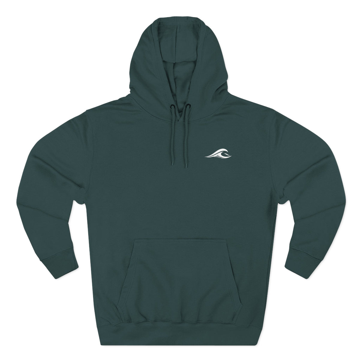 FLOWAV Coastal Graphic Hoodie in sports green laid flat showing the front white wave logo on the chest.