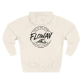 FLOWAV Coastal Graphic Hoodie in sandshell laid flat showing the back graphic. Built on Flow. Shaped by Sound.
