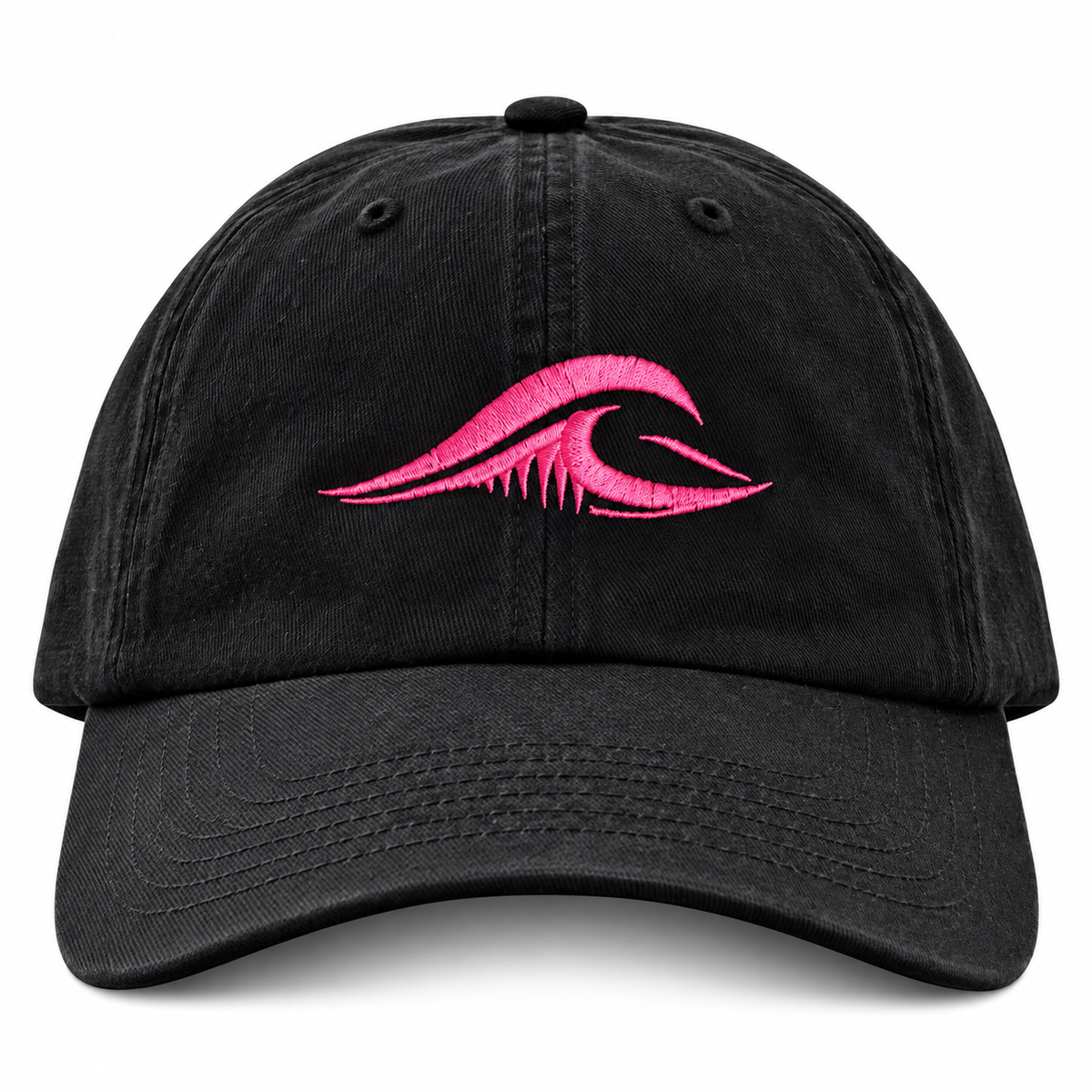FLOWAV Pink Edition Richardson R55 classic cap in black showing the front pink embroidered wave