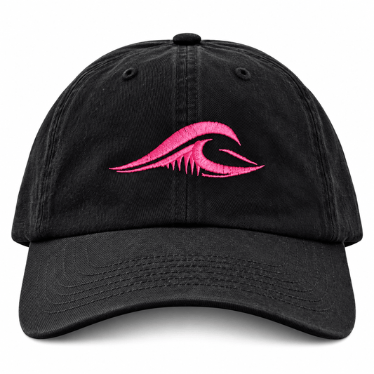 FLOWAV Pink Edition Richardson R55 classic cap in black showing the front pink embroidered wave