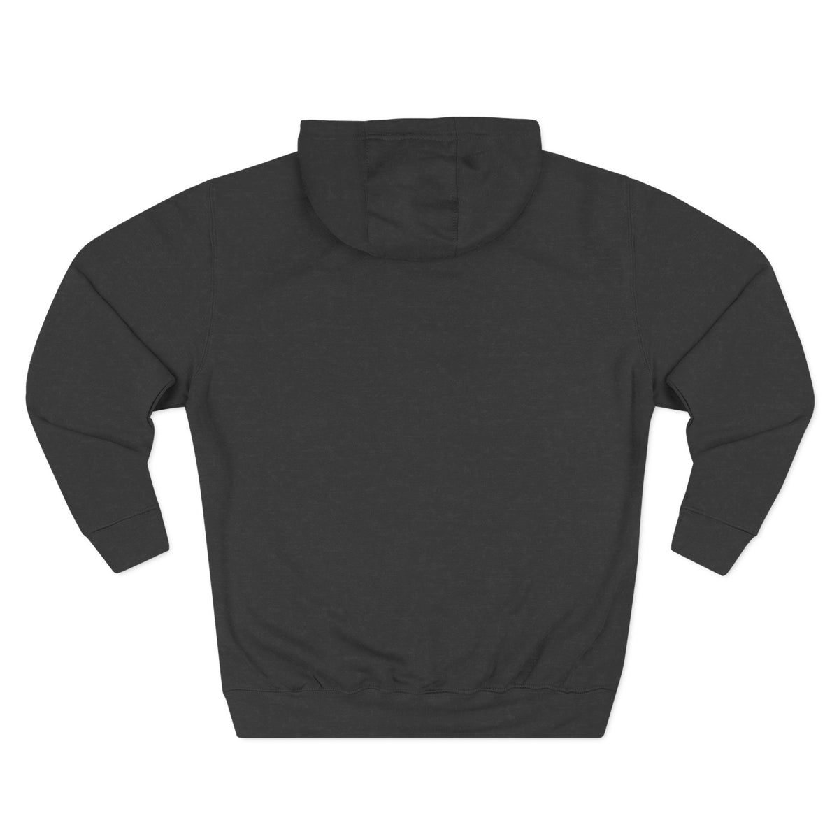 FLOWAV Signature Wave Hoodie in charcoal heather laid flat showing the back and fleece lined hood.