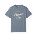 FLOWAV Coastal Badge Tee in blue jean - heavyweight coastal t-shirt with surf graphic on the front