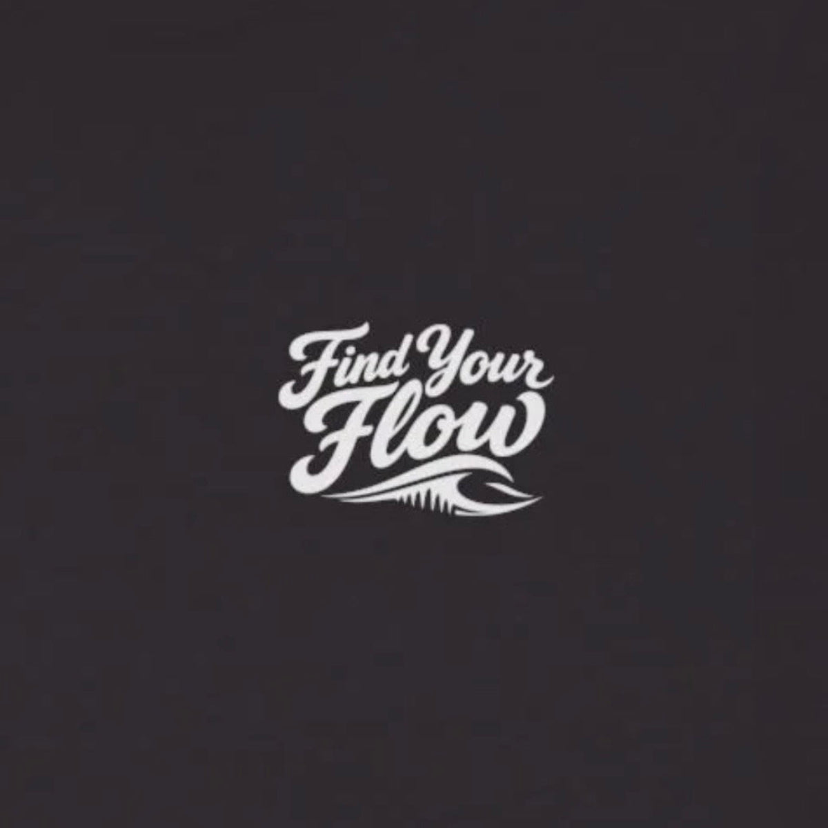Closeup up the FLOWAV Find Your Flow crewneck sweatshirt in black featuring find your flow with a wave logo below it.
