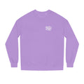 FLOWAV Find Your Flow crewneck sweatshirt in lavender laid out flat showing the find your flow and wave graphic.