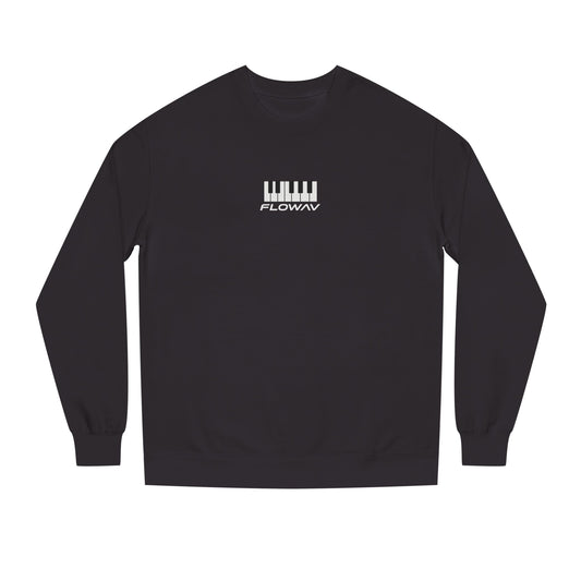 FLOWAV Keys Crewneck Sweatshirt in black laid flat showing the front piano keys graphic