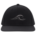 A black FLOWAV Midnight Edition Richardson R255 flat bill hat showing the front with a tonal dark charcoal embroidered wave logo.