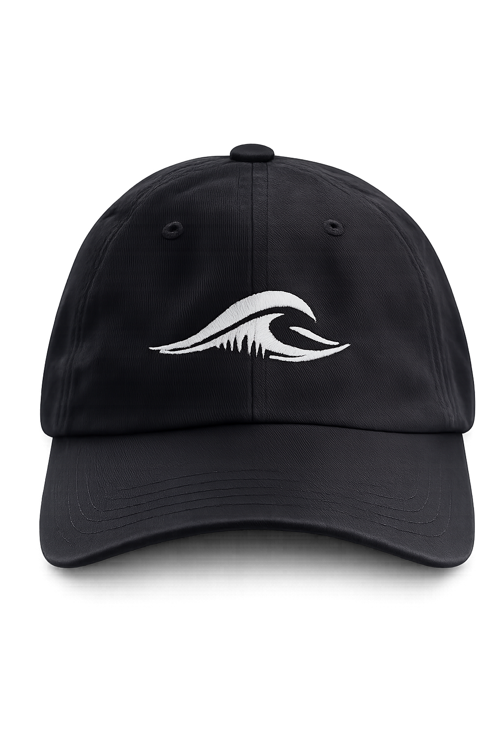 FLOWAV Richardson R55 classic baseball hat in black with cream embroidered wave logo, front view