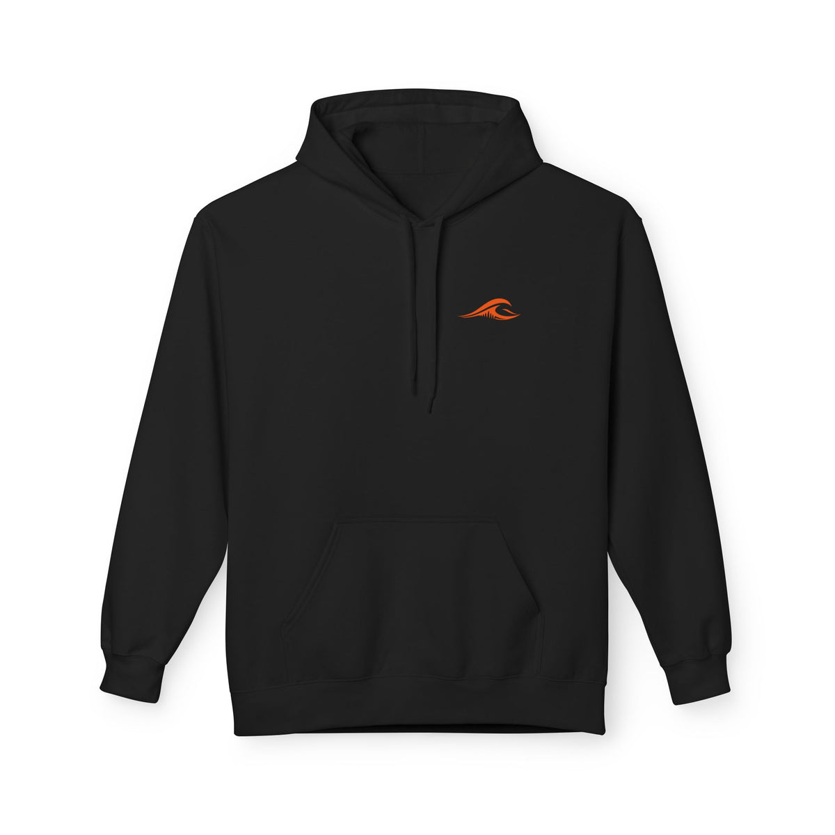 FLOWAV Ride the Freakuency Graphic Hoodie in black showing the front orange wave logo